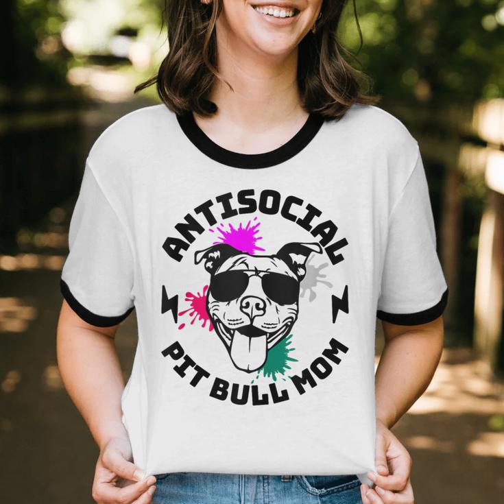Antisocial Pit Bull Mom Pittie Introvert Dog Lover Pit Bull Unisex Cotton Ringer T-Shirt