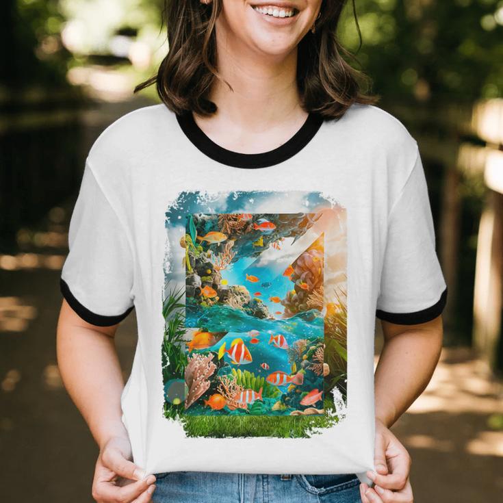 Aqua In The Skies Frutiger Aero Unisex Cotton Ringer T-Shirt Aqua In The Skies Frutiger Aero Unisex Cotton Ringer T-Shirt