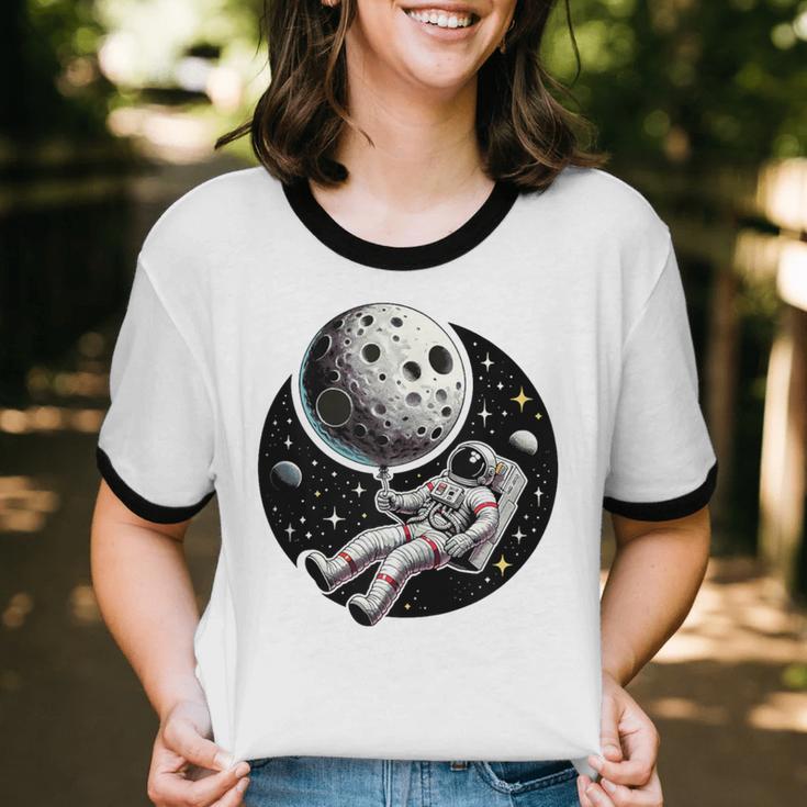 Astronaut Aesthetic Holding Moon Balloon Planets Introvert Unisex Cotton Ringer T-Shirt Astronaut Aesthetic Holding Moon Balloon Planets Introvert Unisex Cotton Ringer T-Shirt