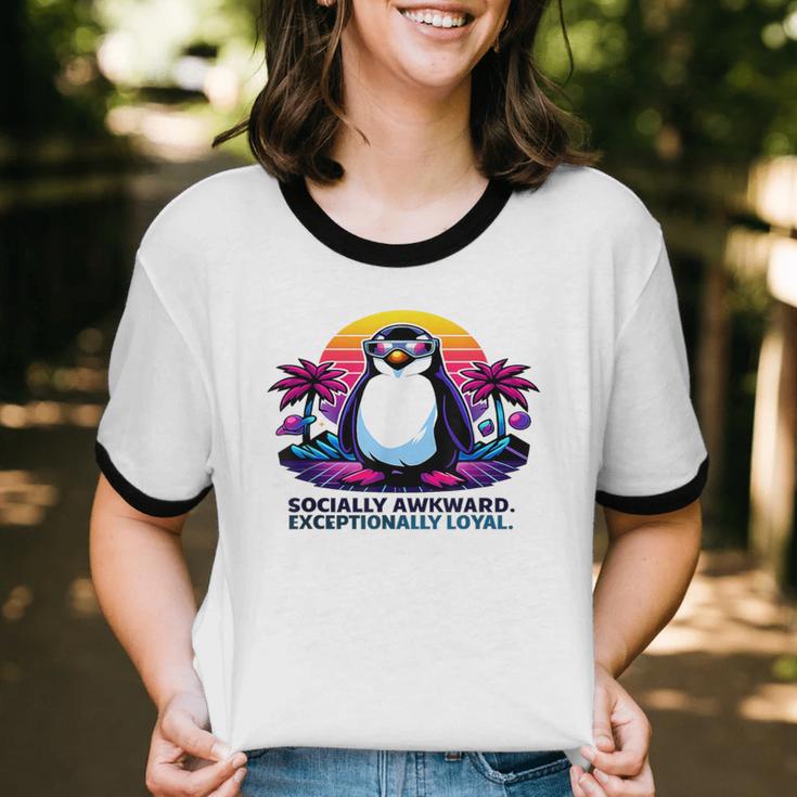 Awkward But Loyal Penguin Synthwave Vapowave Introvert Unisex Cotton Ringer T-Shirt Awkward But Loyal Penguin Synthwave Vapowave Introvert Unisex Cotton Ringer T-Shirt