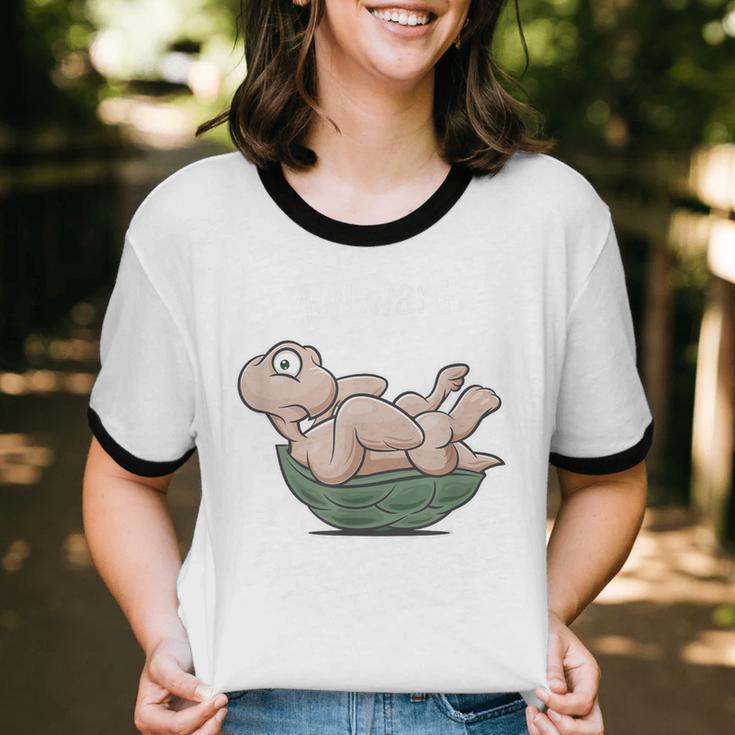 Awkward Turtle Upside Down Witty Comical Introvert Unisex Cotton Ringer T-Shirt