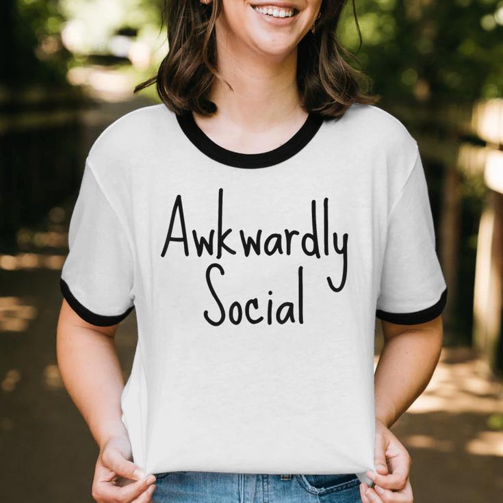 Awkwardly Social Introvert Anxious Socially Awkward Unisex Cotton Ringer T-Shirt