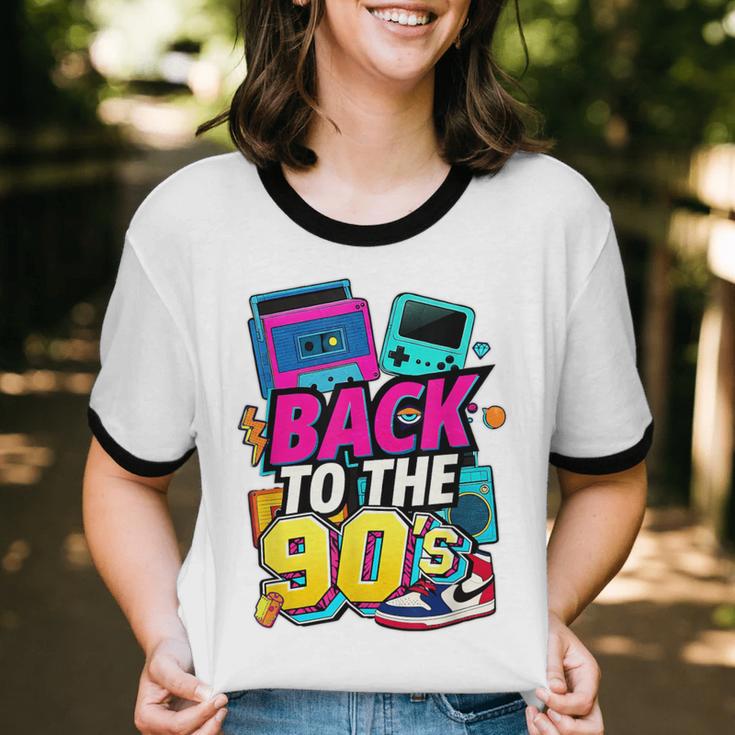 Back To The 90s Nostalgia Cassette Game Console Boombox Unisex Cotton Ringer T-Shirt