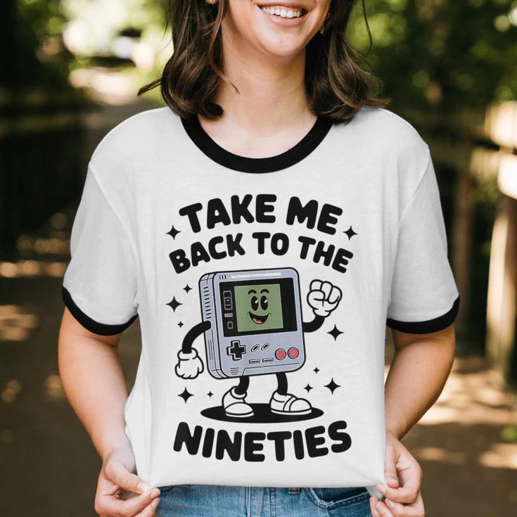 Take Me Back To The Nineties 90's Retro Gamer Nostalgia Unisex Cotton Ringer T-Shirt