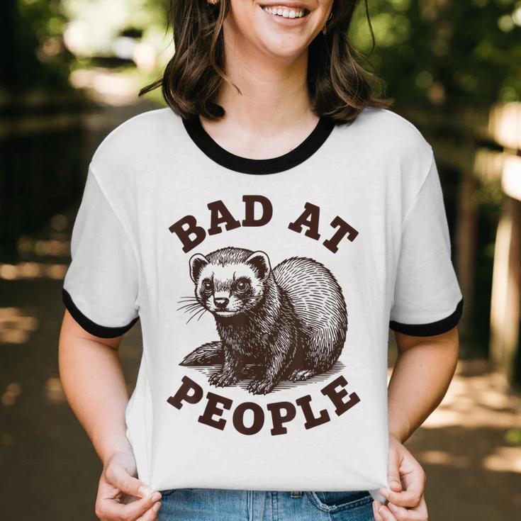 Bad At People Ferret Introvert Saying Slogan Tee Unisex Cotton Ringer T-Shirt Bad At People Ferret Introvert Saying Slogan Tee Unisex Cotton Ringer T-Shirt