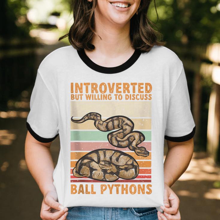 Ball Python Snake Introvert Ball Python Unisex Cotton Ringer T-Shirt