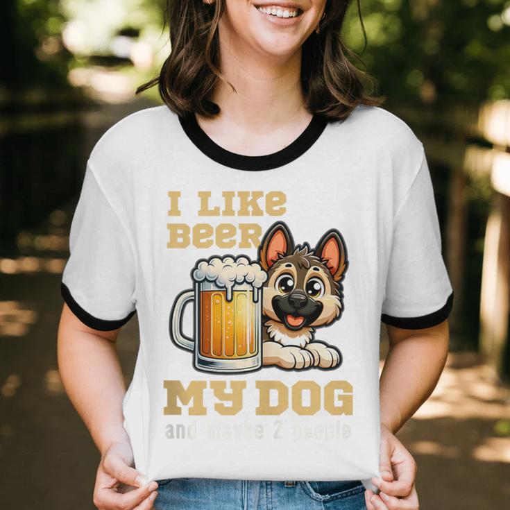I Like Beer My Dog And Maybe 2 People Introvert Pun Unisex Cotton Ringer T-Shirt