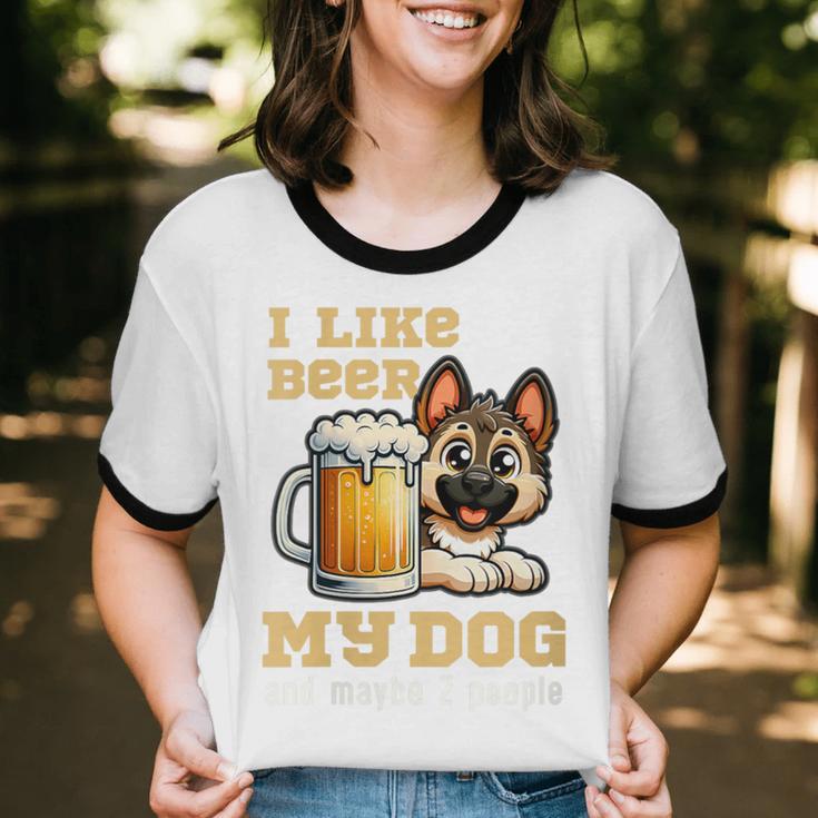 I Like Beer My Dog And Maybe 2 People Introvert Pun Unisex Cotton Ringer T-Shirt