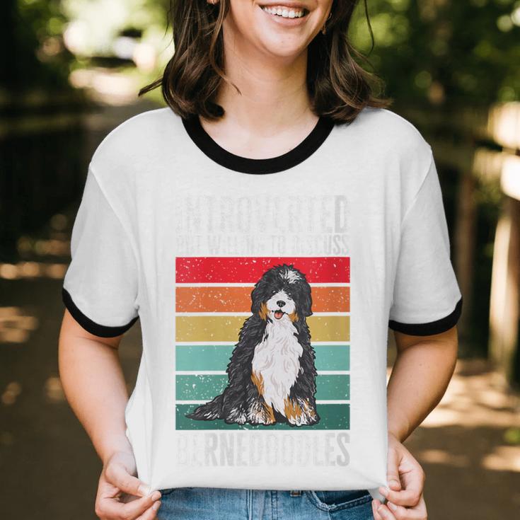 Bernedoodle Dog Introvert Bernedoodle Unisex Cotton Ringer T-Shirt