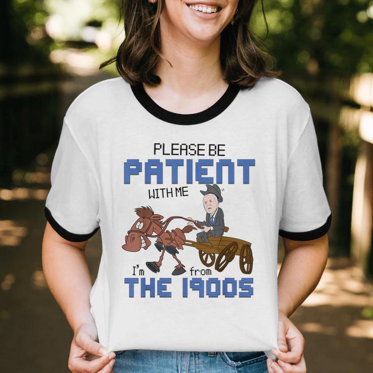 Biden Please Be Patient With Me I'm From The 1900s Vintage Unisex Cotton Ringer T-Shirt