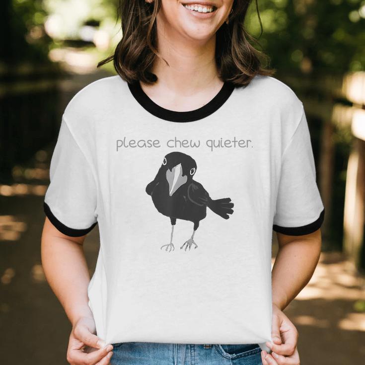 Bird Please Chew Quieter Introvert Quietness Unisex Cotton Ringer T-Shirt