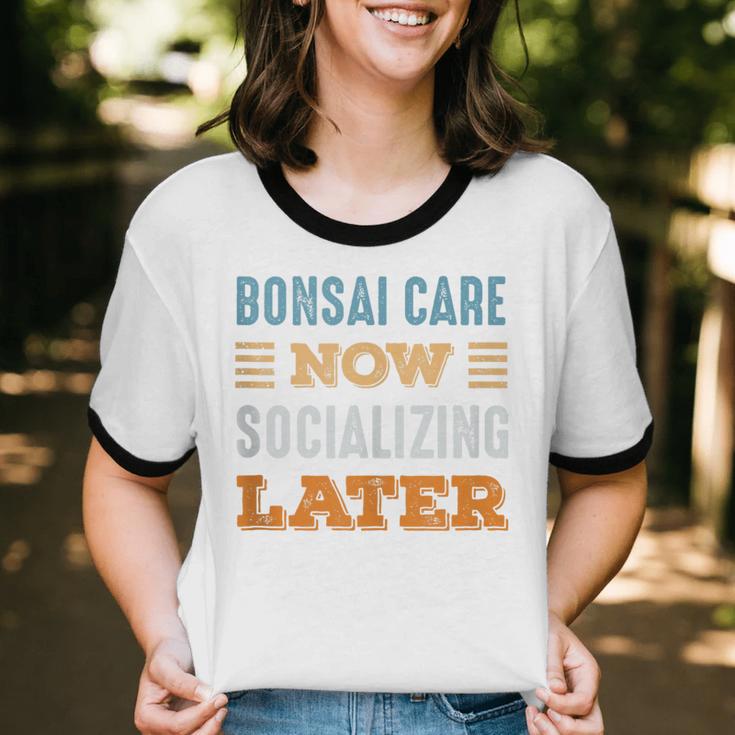 Bonsai Care Now Minimal Socializing Introvert Vintage Unisex Cotton Ringer T-Shirt