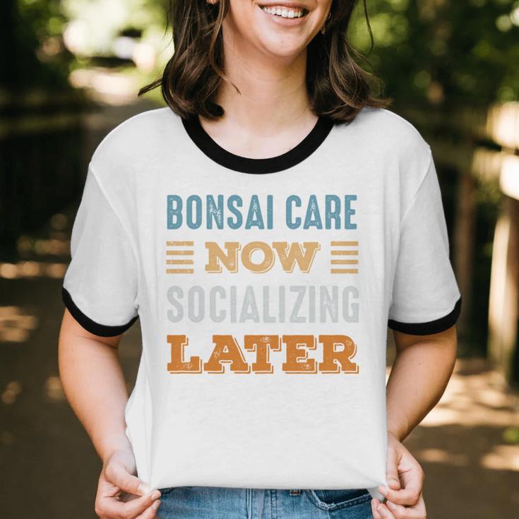 Bonsai Care Now Minimal Socializing Introvert Vintage Unisex Cotton Ringer T-Shirt