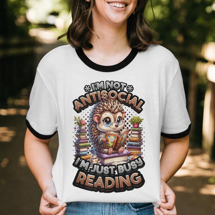 Book Lover Hedgehog Reading Books Introvert Bookworm Unisex Cotton Ringer T-Shirt Book Lover Hedgehog Reading Books Introvert Bookworm Unisex Cotton Ringer T-Shirt