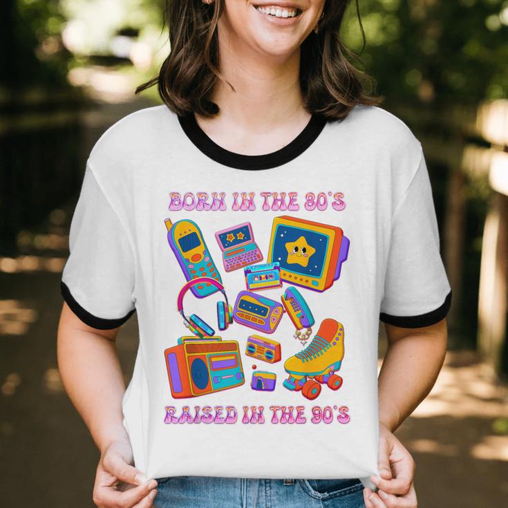 Born In The 80s Raised In The 90s Nostalgia Retro Memories Unisex Cotton Ringer T-Shirt