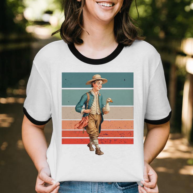 Boy Goose Vintage Rural Pastoral Charm Nostalgia Simple Life Unisex Cotton Ringer T-Shirt