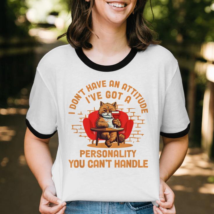 Cat Drinking Wine Solitude Party Introvert Personality For Men Women Unisex Cotton Ringer T-Shirt