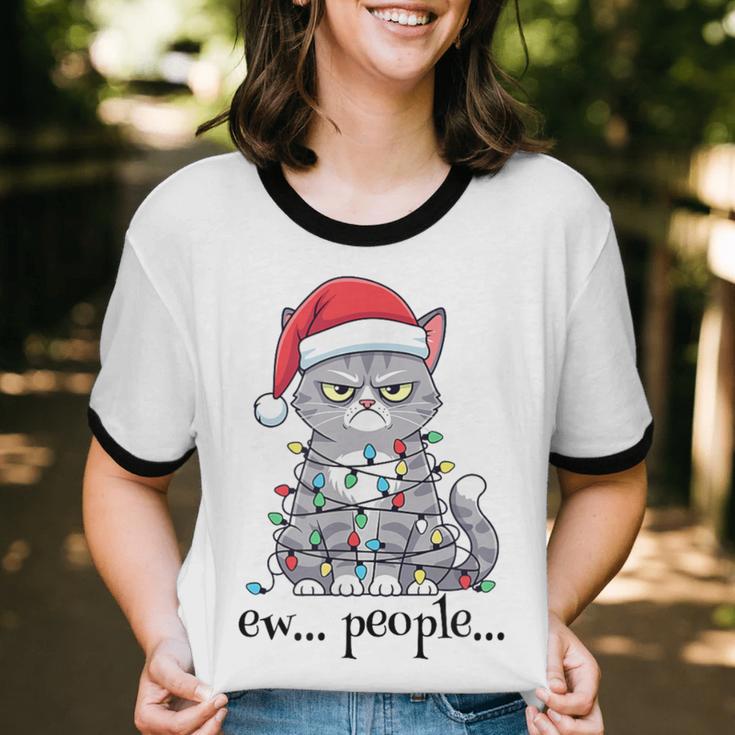 Cat Ew People Adult Humor Introvert Anti-Social Unisex Cotton Ringer T-Shirt