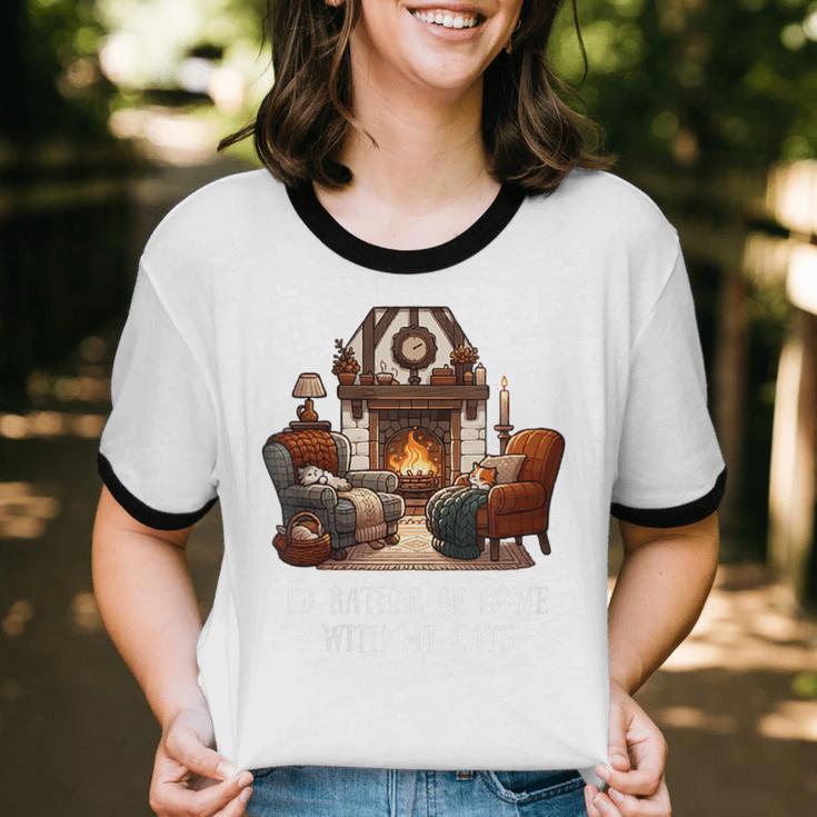 Cat Lover I'd Rather Be Home With My Cats Introvert Cozy Unisex Cotton Ringer T-Shirt Cat Lover I'd Rather Be Home With My Cats Introvert Cozy Unisex Cotton Ringer T-Shirt