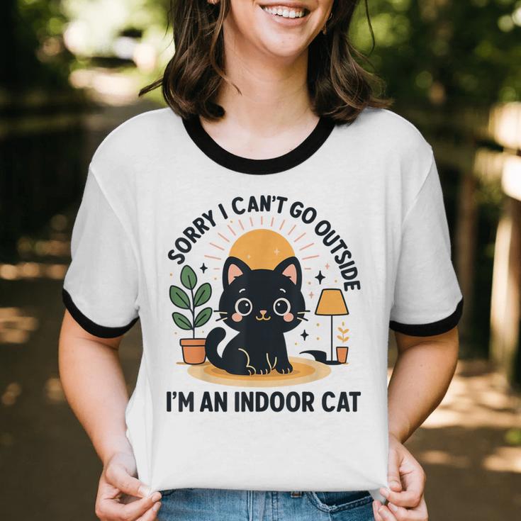 Cat Shirt Introvert Sorry I Can’t Go I’m An Indoor Cat Unisex Cotton Ringer T-Shirt