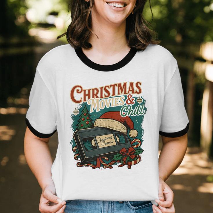 Christmas Movies Chill Retro VHS Holiday Nostalgia Unisex Cotton Ringer T-Shirt