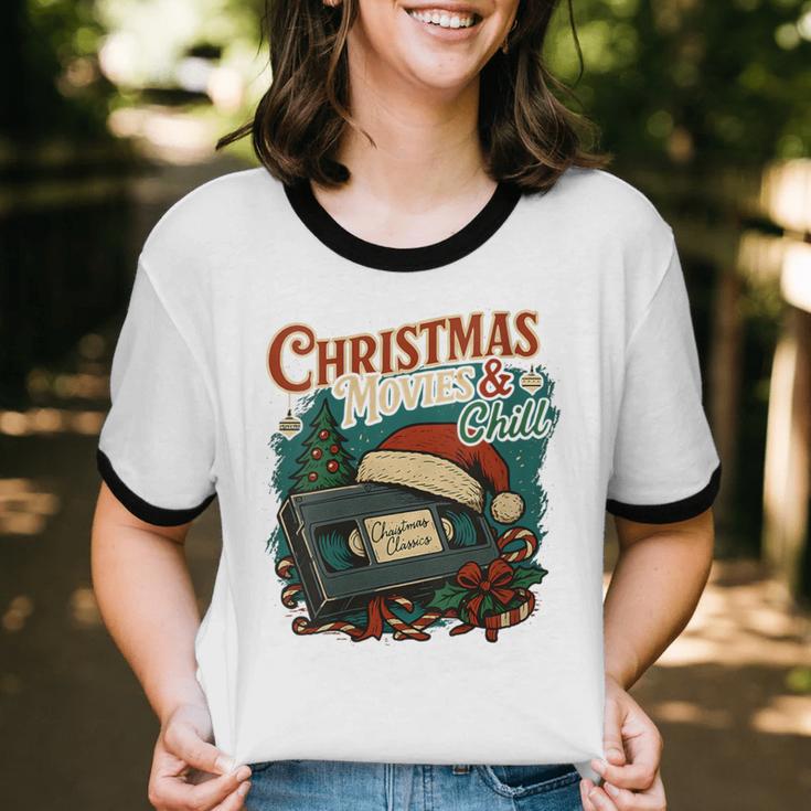 Christmas Movies Chill Retro VHS Holiday Nostalgia Unisex Cotton Ringer T-Shirt