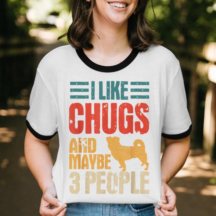Chug Dog Retro Vintage Pughuahua Owner Fur Parent Introvert Unisex Cotton Ringer T-Shirt