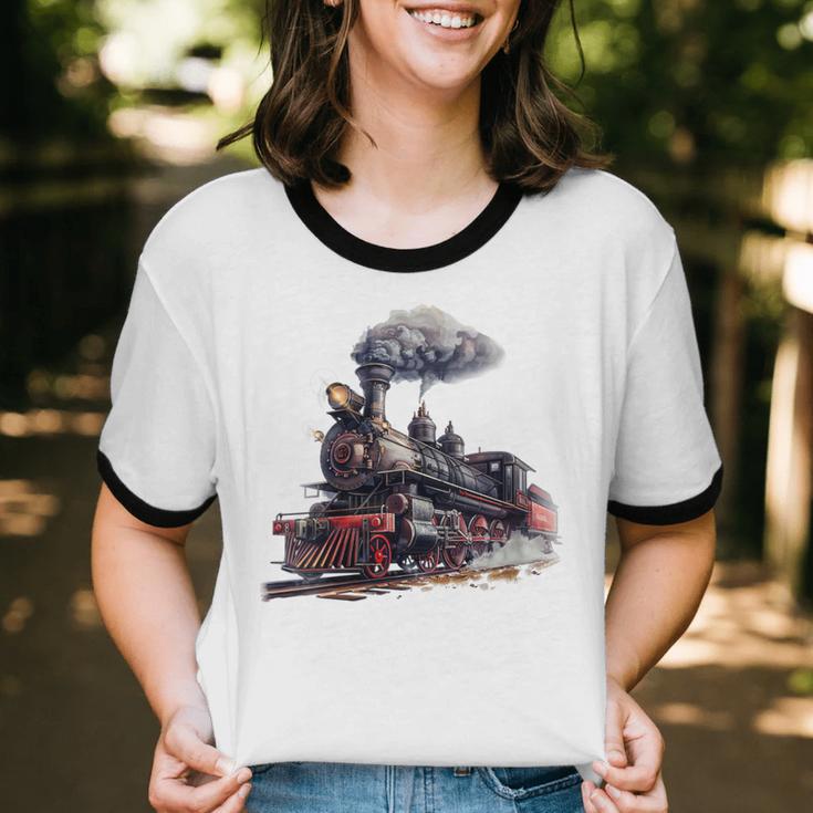 Classic Steam Train Enthusiasts Nostalgia For Train Lovers Unisex Cotton Ringer T-Shirt