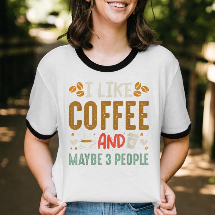 Coffee & Introvert Humor Tee Quote Cute Font Unisex Cotton Ringer T-Shirt