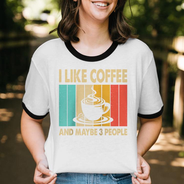 I Like Coffee And Maybe 3 People Introvert Anti-Social Raglan Baseball Tee Unisex Cotton Ringer T-Shirt