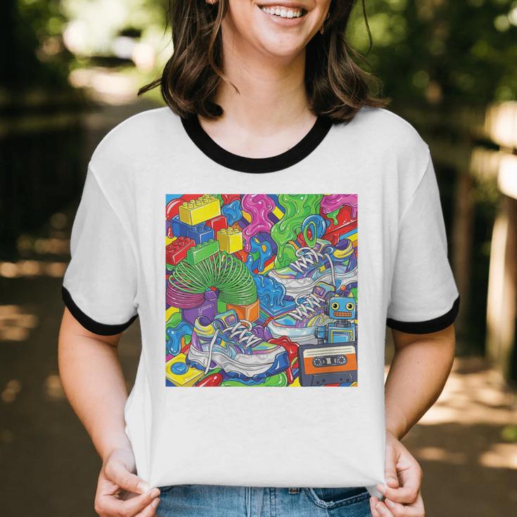 Colorful Kidcore 90s Nostalgia Meme Sneakers Robot Toy Slime Unisex Cotton Ringer T-Shirt Colorful Kidcore 90s Nostalgia Meme Sneakers Robot Toy Slime Unisex Cotton Ringer T-Shirt
