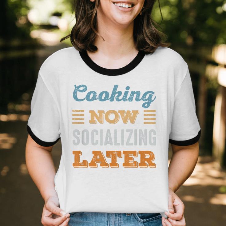 Cooking Now Minimal Socializing Introvert Vintage Unisex Cotton Ringer T-Shirt