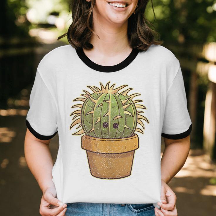 Cute Golden Barrel Cactus Introvert Distressed Unisex Cotton Ringer T-Shirt Cute Golden Barrel Cactus Introvert Distressed Unisex Cotton Ringer T-Shirt