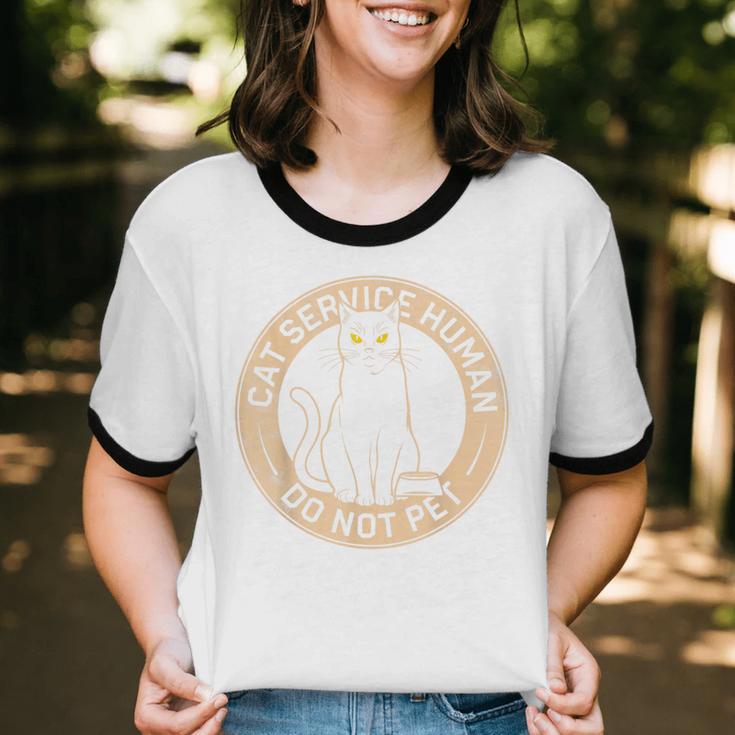 Cute Introvert Cat Service Human Do Not Pet Cat Joke Unisex Cotton Ringer T-Shirt Cute Introvert Cat Service Human Do Not Pet Cat Joke Unisex Cotton Ringer T-Shirt