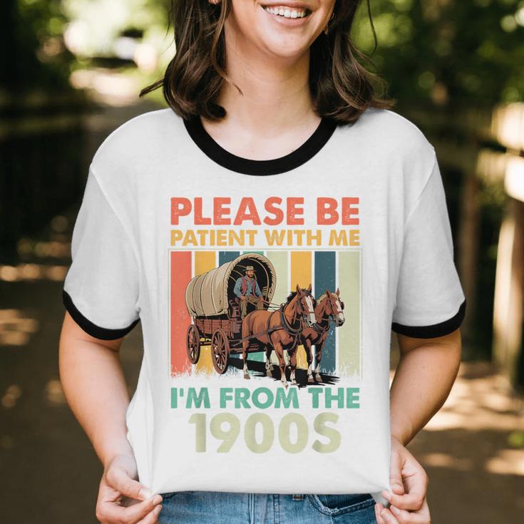 Dad Fathers Day Please Be Patient I'm From The 1900s Unisex Cotton Ringer T-Shirt