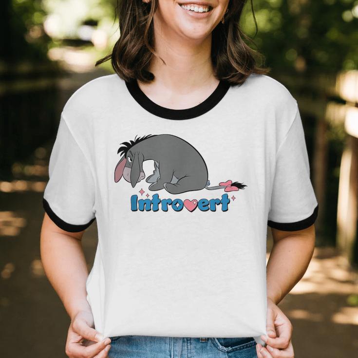 Disney Winnie The Pooh Introvert Eeyore Logo Unisex Cotton Ringer T-Shirt Disney Winnie The Pooh Introvert Eeyore Logo Unisex Cotton Ringer T-Shirt