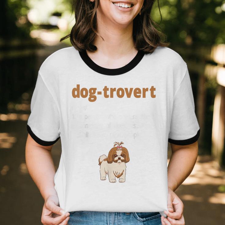 Dog-Trovert Shih Tzu Humor Definition Introvert Unisex Cotton Ringer T-Shirt