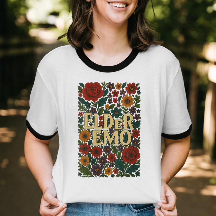 Elder Emo Floral Gothic Vintage Nostalgia Unisex Cotton Ringer T-Shirt