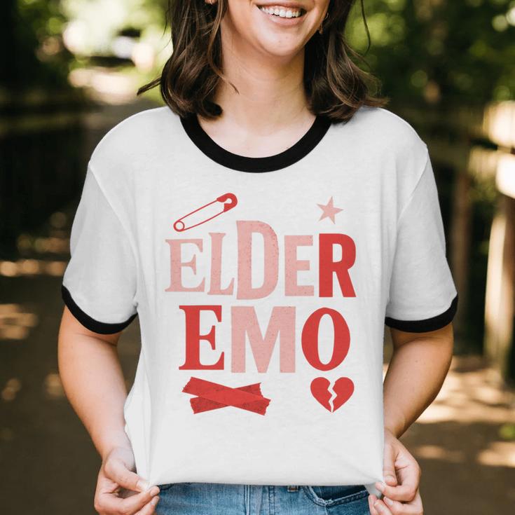 Elder Emo Retro Punk Typography Nostalgia Premium Tri-Blend Unisex Cotton Ringer T-Shirt
