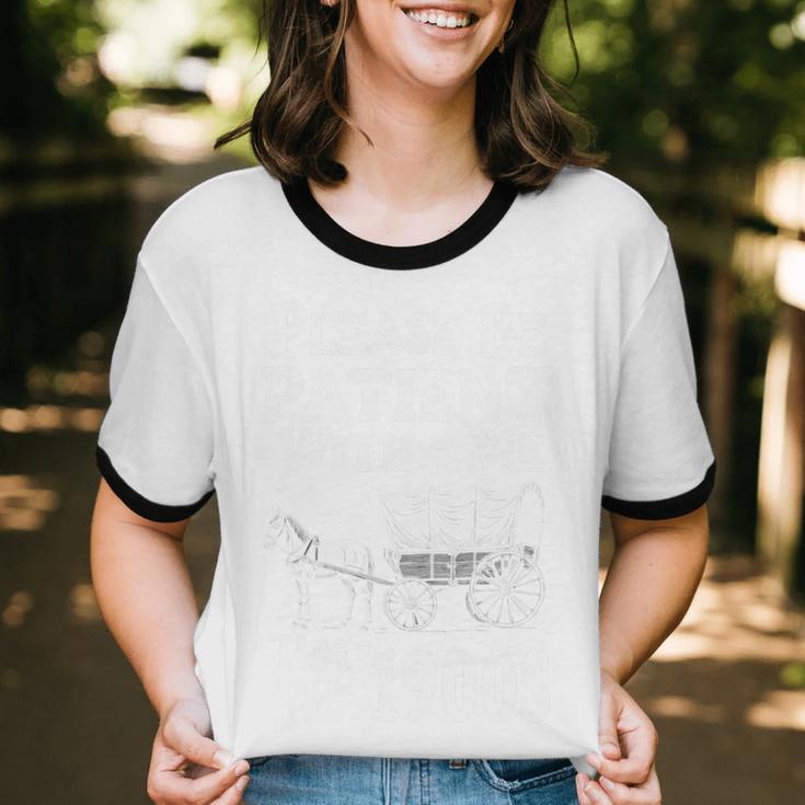 Endearing Wagon Humor Please Be Patient I'm From The 1900s Unisex Cotton Ringer T-Shirt