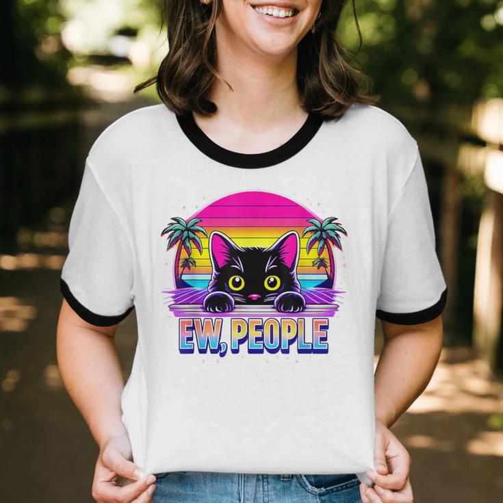 Ew Cat Misanthrope Introvert Synthwave 80s Unisex Cotton Ringer T-Shirt Ew Cat Misanthrope Introvert Synthwave 80s Unisex Cotton Ringer T-Shirt