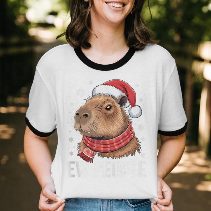 Ew People Capybara Christmas Introvert Holiday Humor Unisex Cotton Ringer T-Shirt Ew People Capybara Christmas Introvert Holiday Humor Unisex Cotton Ringer T-Shirt
