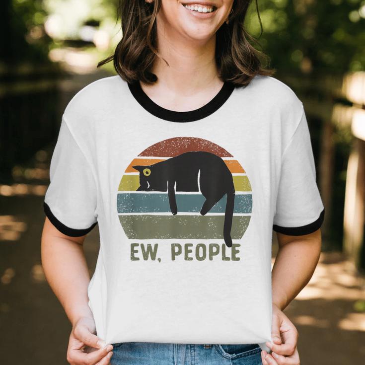 Ew People Cat Lazy Introvert Anti Social Unisex Cotton Ringer T-Shirt