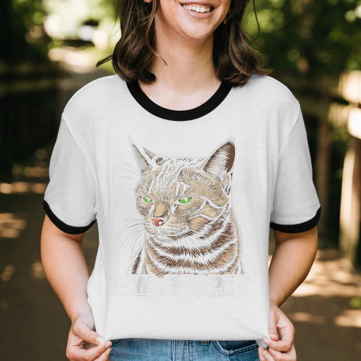Ew People Cat Tabby Cat Antisocial Grumpy Introvert Unisex Cotton Ringer T-Shirt