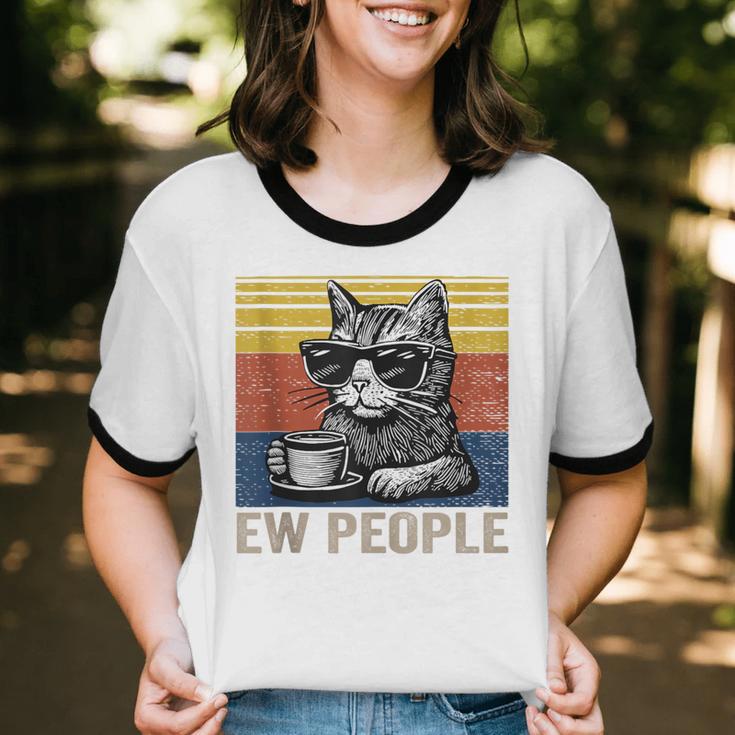 Ew People Introvert Cat Lover Crazy Vintage Cat Lady Unisex Cotton Ringer T-Shirt