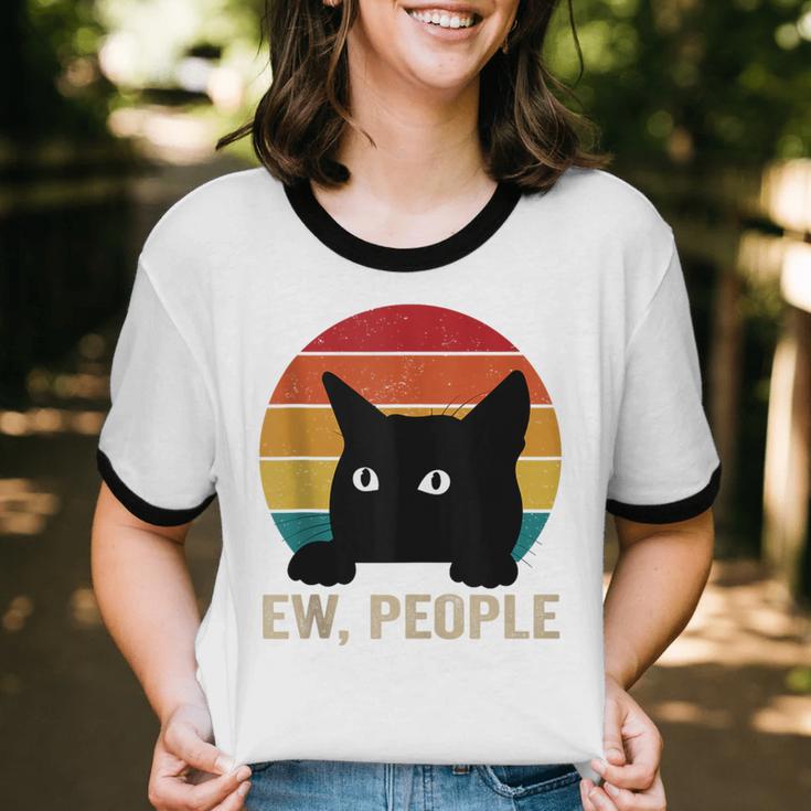 Ew People Introvert Cat Lover Cat Lady Vintage Unisex Cotton Ringer T-Shirt