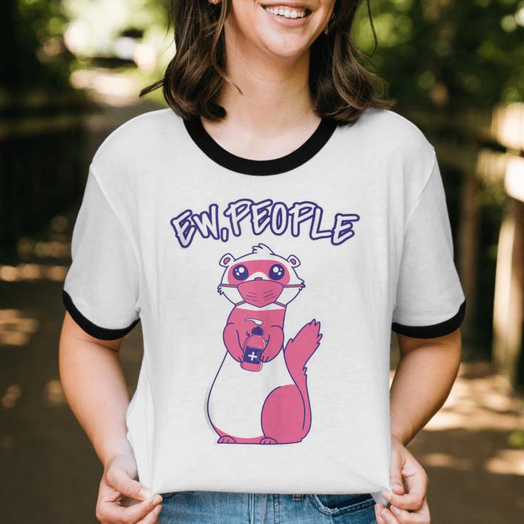 Ew People Introvert Ferrets Saying Mask Ferret Unisex Cotton Ringer T-Shirt