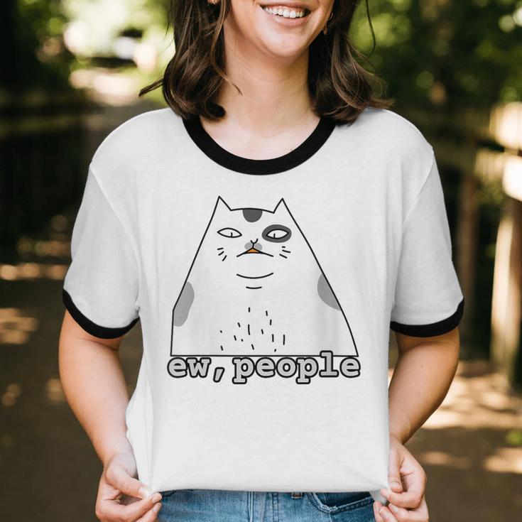 Ew People Introvert Sayings Sarcastic Cat Quote Unisex Cotton Ringer T-Shirt