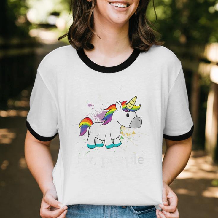Ew People Unicorn Lover Introvert Rainbow Unicorn Unisex Cotton Ringer T-Shirt