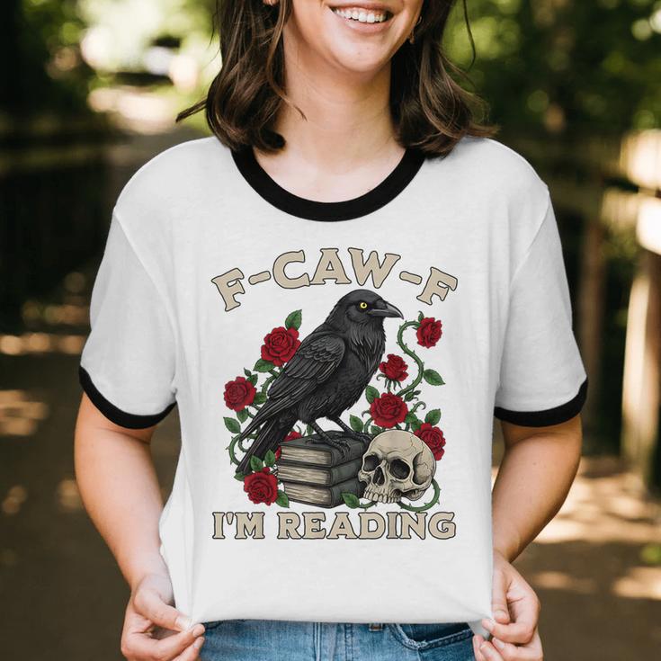 F-CAW-F I'm Reading Crow Book Lover Introvert Meme Unisex Cotton Ringer T-Shirt F-CAW-F I'm Reading Crow Book Lover Introvert Meme Unisex Cotton Ringer T-Shirt